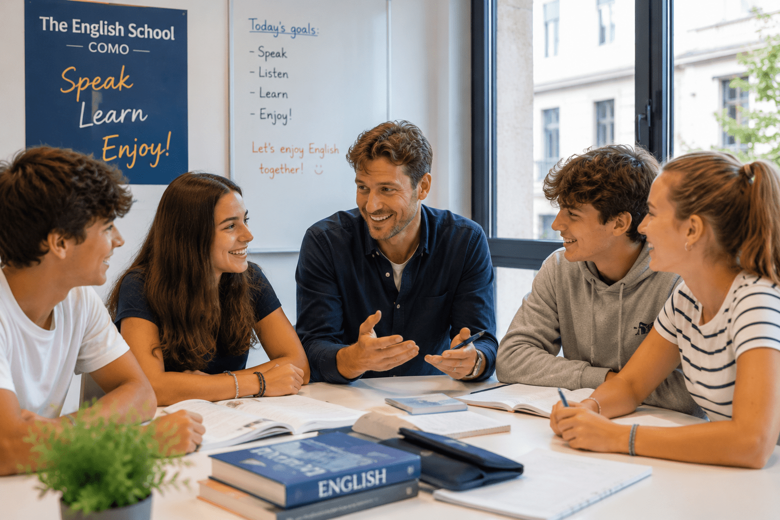 Insegnante madrelingua e studenti al corso intensivo inglese