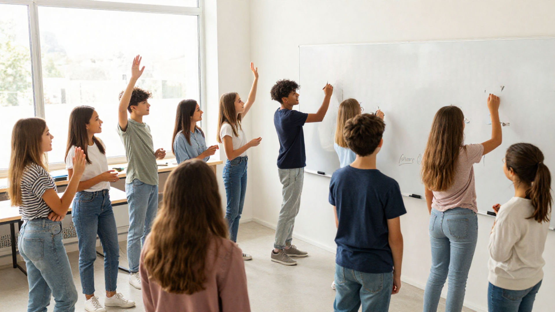 Ragazzi dagli 11 ai 14 anni durante una lezione dinamica di inglese a Como